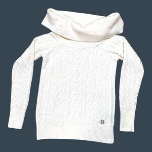 Tommy Hilfiger Womens White Acrylic Cable Knit Turtleneck Sweater S Cowl Neck